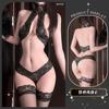 Chaomu Lencería Sexy Nuevo Pasión Tentación Encaje Halter Mono Pijamas de Cadena de Diamante para Mujer Uniforme Traje Qqny