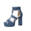 Sandalias de Tacón Alto Talla Grande de Exportación de Mezclilla Verano 2025 Estilo Nuevo Cremallera Trasera Tacón Grueso Borla Sandalias Europeas y Americanas Talla de Mujer 43