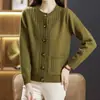 Elegante Chaqueta de Punto con Bolsillos y Cuello Redondo Estilo Commuter Moda Otoño e Invierno para Mujer Versátil Estilo Mamá Suéter de Color Sólido
