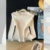 Elegante suéter de punto con volantes y manga larga para mujer, suéter de capa interior para otoño e invierno, camisa base ajustada para mujeres petite