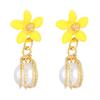 Pendientes de flores de perla fresca estilo Mori Pendientes de flores rosas y amarillas Pendientes pastorales de primavera y verano