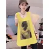 Chaleco Estampado con Retrato de Seda de Hielo Arrugado Talla Grande para Mujer Primavera y Verano 2025 Nuevo Suelto Estilizado Moda Sin Mangas para Mujer