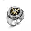 Anillo "Estrella Bamang" de la diosa egipcia de la sabiduría de Chiba, estilo retro para hombre, de plata tailandesa, con forma de boca viva.