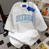 Algodão 100% Design de Nicho Ins Verão Solto Emagrecedor Gola Redonda Manga Curta Camiseta Casal Estilo College Top para Homens e Mulheres