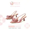 Sandalias de Verano de Nuevo Estilo Francés con Lazo y Punta Aguda Tacón de Aguja para Mujer con Una Correa Moda Casual