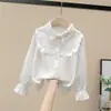 Camisa Infantil Blanca Manga Larga Primavera y Otoño Uniforme de Clase Uniforme de Actuación Encaje Uniforme de Estudiante para Niñas Nueva Camisa de Primavera y Otoño para Niñas