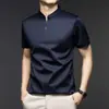 Camiseta de manga corta con cuello mao para hombre, nueva camiseta Polo con cremallera para hombre verano 2025, venta al por mayor de camisetas para hombre