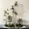 Plantas Verdes Simuladas com Toque de Luxo, Combinação de Paisagismo com Plantas Artificiais, Conjunto Completo de Decorações para Janelas Internas, Design Criativo Biomimético Estilo Wabi-Sabi