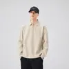 Camisa Polo Masculina de Manga Longa Masculina Primavera e Outono Gola Lapela Cor Sólida Verão Peso Pesado Camada Base Versátil Casual Moletom Masculino