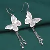 Pendientes largos de plata de ley S925 con borla de mariposa para mujer, estilo étnico vintage esmerilado, pendientes, joyería al por mayor
