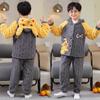 Pijama de inverno infantil para meninos, macacão de veludo jacquard espesso com zíper, corte para meninos grandes, veludo com estampa floral, roupa de casa, pijamas no atacado