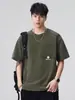 Roupas Masculinas Fengshe / Camiseta de Manga Curta Pesada 320g, Estilo Americano, Acabamento Robusto, Lavada Asut, Top com Bolso no Peito para Homens