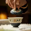 Dinastia Tang e Song Glacê de Caramelo Camélia Azul Pintado à Mão Cerâmica Gaiwan Doméstico Conjunto de Chá Kung Fu Utensílio de Estudioso Tigela de Chá em Forma de Cabaça