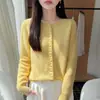 Cardigan de Punto de Lana Suave con Cuello Redondo Estilo Coreano Otoño Invierno Dulce Adelgazante Nuevo Estilo Suéter Top de Manga Larga Ropa de Abrigo Mujer
