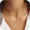 Collar Personalizado con Inicial de 26 Letras, Collar con Colgante de Cadena Paperclip Superpuesto, Joyería de Moda para Mujer Regalo