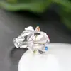 Atacado de Joias de Prata Nafoge com Pérola Natural Anel de Prata Esterlina Flor da Moda Anel de Prata Esterlina 925 Anel de Prata para Mulheres