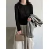 Camiseta Feminina Luxi Renda Francesa Floral Manga Longa, Outono 26, Camisa Base Camada Jacquard de Renda Suave 21109