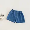 Conjunto de Top Listrado Desenho Animado Bebê Dianxi Verão Fino Estiloso Manga Curta Shorts Jeans Conjunto de Duas Peças