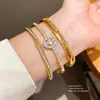 Pulsera de Doble Capa con Lazo de Circonita Cúbica Estilo Francés Pulsera Dulce Estilo Ins Joyería Versátil de Lujo Ligero para Mujeres