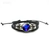 Pulseras Luminosas de Doce Constelaciones para Pareja Pulseras de Imitación de Piel de Vaca Negra para Hombres y Mujeres Pulseras Tejidas Punk Retro Accesorios para Estudiantes