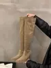 Botas altas de tacón color caqui hasta la rodilla, zapatos de mujer, nueva colección otoño/invierno 2024, punta fina, ajustadas, de caña larga, estilo ecuestre