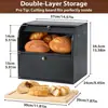 Caja de almacenamiento de pan de madera para uso doméstico con cajones, caja de almacenamiento de cocina con tapa enrollable a prueba de polvo, caja de almacenamiento de frutas