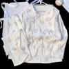 Pijama feminino Sweet Mikko com gola de boneca, primavera e outono, nuvens, algodão, manga longa, roupa para casa, tiro real, atacado