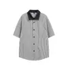 Yidao Vintage 2026 Verão Nova Camisa Casual Unisex de Manga Curta Listrada Color-Block Retro Japonesa Solta