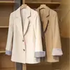 Blazer Casual D2V para Mujer 2021 Nuevo Estilo Coreano Primavera y Otoño Corte Holgado Caqui Traje Pequeño para Mujer Negro