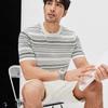 Nuevo Suéter de Manga Corta con Cuello Redondo para Hombre Estilo Americano Textura de Punto Ajuste Delgado Camiseta Casual de Media Manga para Hombre Estilo Europeo y Americano