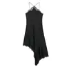 Comércio Exterior Atacado Verão Novo Estilo Europeu e Americano Renda Bordada Textura de Cetim de Seda Vestido Irregular 5919201
