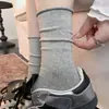 Calcetines blancos para mujer, calcetines de media pantorrilla para primavera y otoño, combinados con zapatos Birkenstock, calcetines de algodón sin costuras postparto para primavera, calcetines de burbujas con borde enrollado para verano