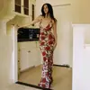 Nuevo Vestido de Verano 2025 Transfronterizo Europeo y Americano con Tirantes sin Mangas Sexy Moda Estampado Espalda Descubierta Delgado Falda Larga para Mujer