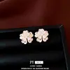 Pendientes de flor de circonita con piedra ojo de gato y pasador de plata chapada en oro real, exquisitos y sencillos, versátiles para ir al trabajo, pendientes de nicho de alta gama