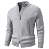 Suéter de alta calidad para hombre para otoño e invierno con doble cremallera, tejido vintage, color liso, chaqueta de punto casual versátil