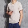 Camiseta de estilo chino para hombre, moda de verano, fina, holgada, de talla grande, de manga corta, de lino de imitación, sencilla, retro.
