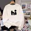 Sudadera Blanca de Cuello Redondo para Mujer Primavera y Otoño Delgada de Manga Larga Estudiante mm Divertida Hi Letra Forrada de Polar Holgada Aspecto Adelgazante Sudadera