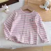 Camiseta de Manga Larga para Niña Primavera y Otoño Nuevo Elegante Top de Punto Rayado Infantil Ropa de Bebé Ropa de Otoño Capa Base