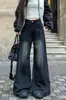 Jeans Anchos Lavados Vintage Negros para Mujer, de Cintura Alta, Tallas Grandes, Adelgazantes, Pantalones Rectos Sueltos, Pantalones Casuales de Longitud Completa