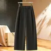 Calça de terno feminina sob medida, novo estilo de outono, cintura elástica, 2026, modeladora, solta, casual, perna larga estreita