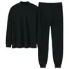 Traje de ropa interior térmica de terciopelo para hombres de mediana edad y mayores con forro polar, ropa de otoño, pantalones largos, camiseta interior, casual de otoño e invierno