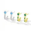 Pendientes Vintage de Plata de Ley S925 con Microincrustaciones de Turquesa y Esmeralda para Mujer, Moda Estilo Lujo Ligero, Pendientes de Zirconio de Colores con Diseño Geométrico