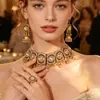 Moda Europea y Americana Estilo Étnico Estilo Retro Indio Gema Perla Borla Gargantilla Exagerada Pendientes Anillo Juego de Joyería