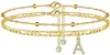 Pulsera de tobillo de comercio exterior transfronterizo más vendida 26 letras pulsera de tobillo de letra de circonita pulsera de tobillo simple de moda pulsera de tobillo de doble capa cubana de cuentas de arroz