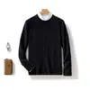 2026 Novo Suéter Masculino de Lã Outono e Inverno Moda Estilo Coreano Pulôver Gola Redonda Tricô Grosso Cor Sólida
