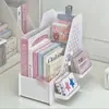 Rack de Mesa para Escritório de Grande Capacidade para Livros e Cadernos Rack de Armazenamento com Painel Perfurado de Plástico Suporte para Livros Caixa de Armazenamento