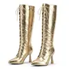 Botas de punta de tubo alto para otoño e invierno con suelas de goma, cremalleras laterales, botas de tacón alto versátiles para mujer, botas de moda de talla grande para mujer de comercio exterior