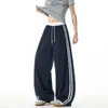 Pantalones deportivos de rayas estilo americano de secado rápido para hombre, pantalones rectos holgados de estilo retro universitario para street dance de primavera y otoño, pantalones de pierna ancha
