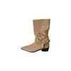 []2026 otoño e invierno nuevo estilo punta fina tacón alto grueso elegante moda francesa gamuza botas de media pantorrilla