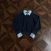 Sudadera Dos en Uno con Cuello Polo Estampado Pied de Poule para Hombre, Otoño, Media Cremallera, Bloques de Color, Algodón Puro, Corte Holgado, Cuello Solapa